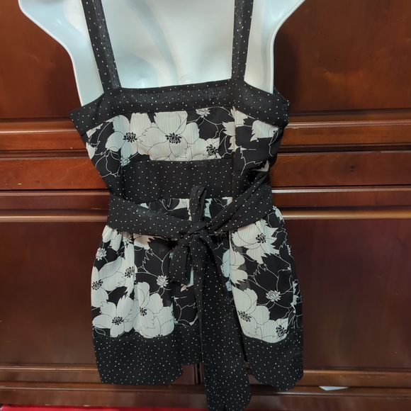 Mixit Tank Top Draped Sweetheart Floral & Dots Black White Summer NWT Medium - Picture 4 of 13